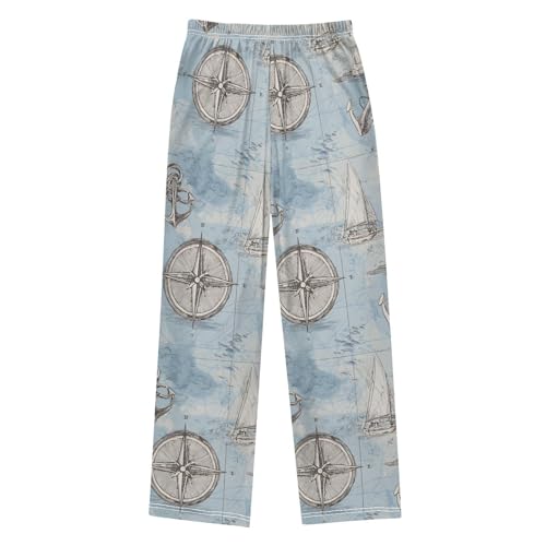 ALAZA Anchor Compass Lighthouse Blue Pajama Lounge Pants Long Sleep Pajama Bottoms with Pockets2
