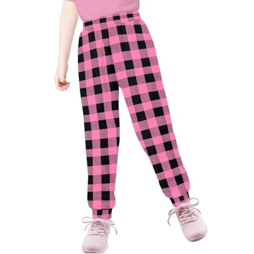 AmzPrint Red Black Buffalo Plaid Sweatpants for Girls Ugly Christmas Sweatpants Elastic High Waist Joggers Pants with Pockets3