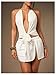 SOLY HUX Women's Sexy Halter Crop Top Tie Front Deep V Neck Backless Vest Shirts Clubwear Pure White Medium