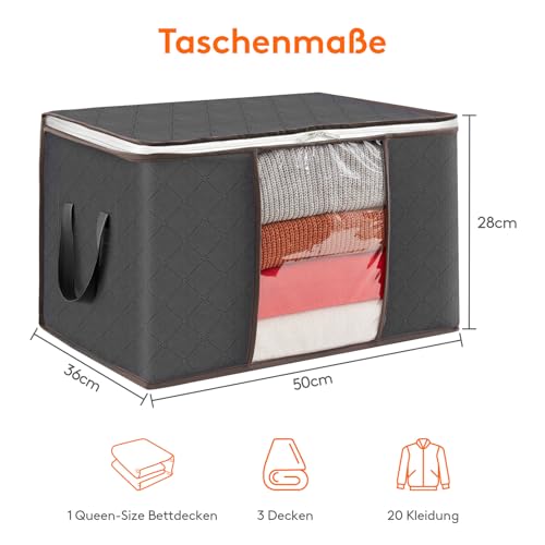 Lifewit 6 Stück Aufbewahrungstasche, Aufbewahrungsbox mit Deckel, 50L Kleiderschrank Organizer Faltbare Kleideraufbewahrung Umzugskartons mit Verstärkt Griff für Bettdecken Kleidung Decke, Grau