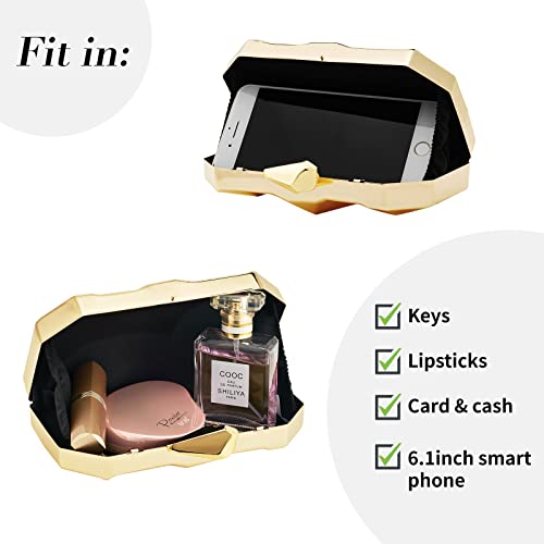 Women Lattice Pattern Metal Evening Clutch Bag,Geometric Evening Clutch Purse Handbag With Chain Strap - Image 5