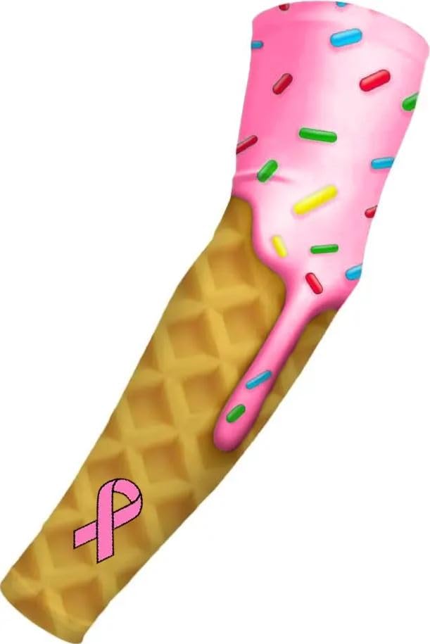 Pink Breast Cancer Ribbon Football Baseball Compression Arm Sleeve, Strawberry Ice Cream Drip