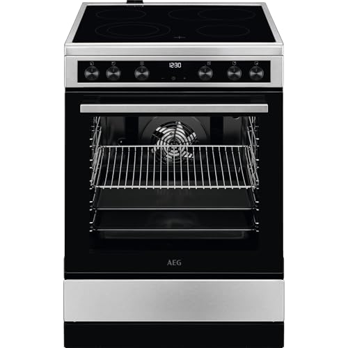 AEG Standherd mit Glaskeramik-Kochfeld 60 cm/Bräterzone/Mehrkreiskochzone/Versenkknebel/Touch-Bedienung/Grillfunktion/Display mit Uhr/A / CCB644OCBM