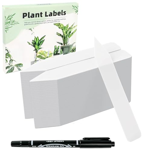 Plant Labels 4 Inch 200Pcs Plastic Plant Name Tags for Seedlings Garden Labels Markers Nursery Plant Tags Seed Labels Stakes with Permanet Marking Pen Plant Markers for Outdoor Garden (White200)