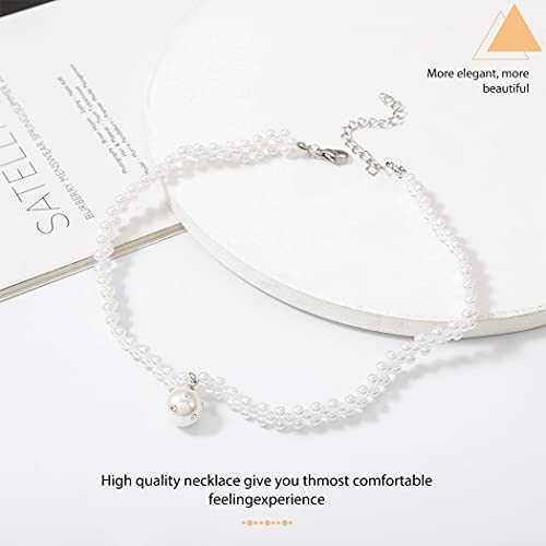 Jeairts Pearl Choker Necklace Silver Crystal Short Necklaces Row Pearl Pendant Necklace Jewelry For Women And Girls #TOP1