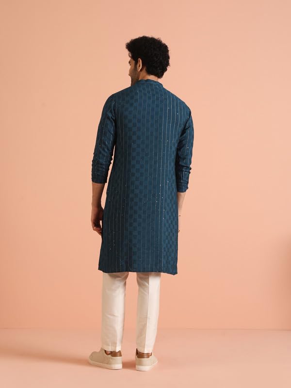 Image of KISAH Men's Silk Blend Textured Woven Kurta Pyjama Set | Festive Wedding Party Ethnic Collection