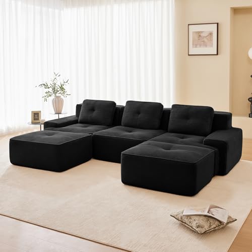 Image of Corduroy Modular Sectional Sofa, Oversized Cloud Couches for Living Room
