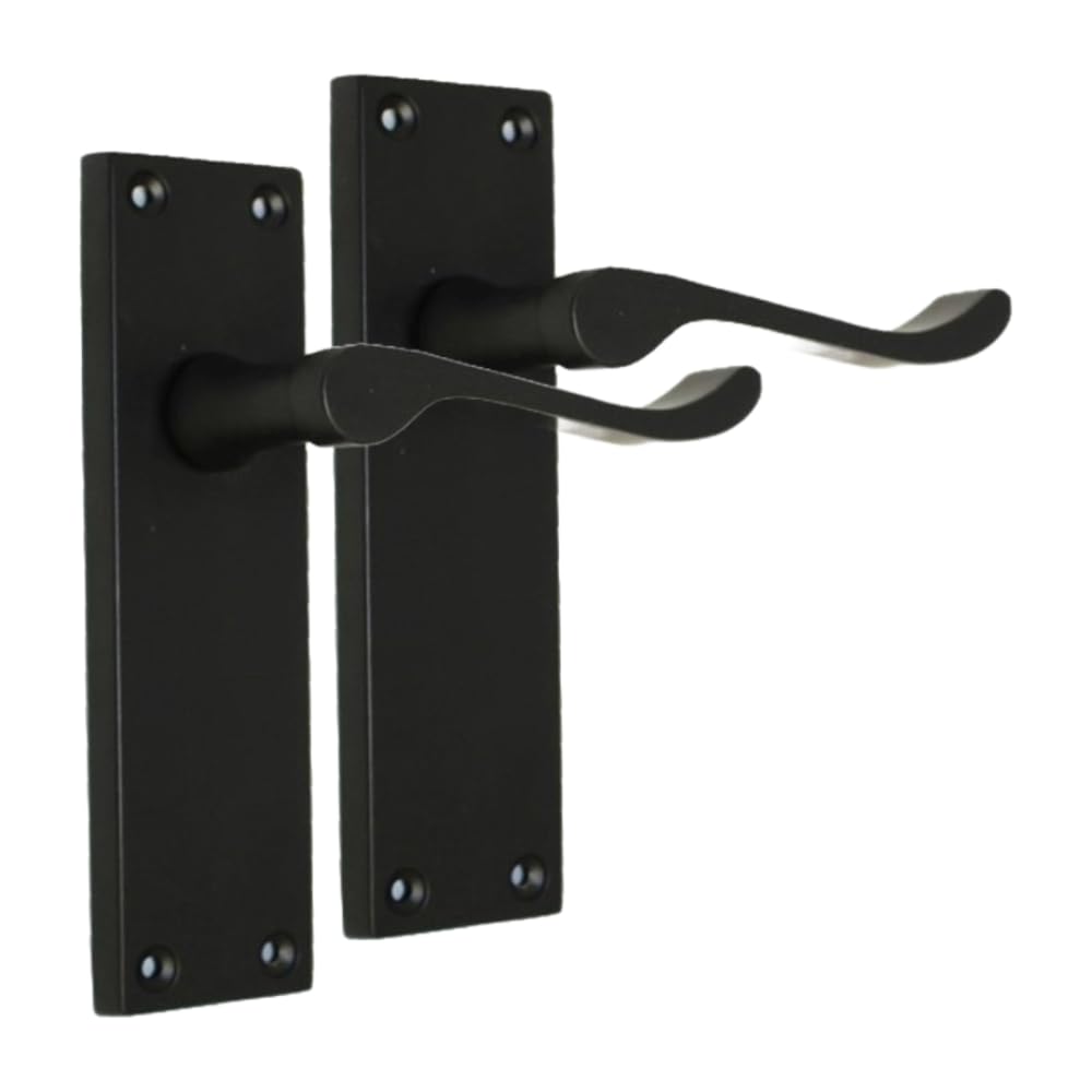 Epsom Door Handle Black Matt Scroll Door Handle Set - Victorian Style Internal & External Lever Door Handles With Backplate 150Mm X 42Mm