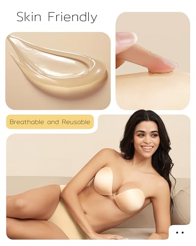 Image of Niidor 2025 New Magnetic Sticky Bra Strapless Adhesive Invisible Push up Silicone Bra with Magnetic Clasp for Women Backless Dress