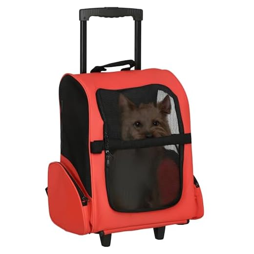 PawHut Transportin Carrito Perro 2 en 1 Mochila Carrito 42x25x55 cm Mascotas Perro Gato Rojo