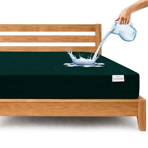 Image of Mattress Protector King Size | Waterproof Double Bed Cover | Ultra-Soft Hotel Like Luxury Comfort Premium Cotton Fabric | Breathable, Hypoallergenic & Noiseless Fit Upto 10 inch- 6x6 Ft|72x72 in, Peacock