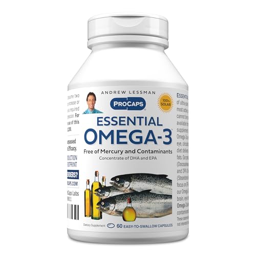 ANDREW LESSMAN Essential Omega-3 Unflavored - 60 Softgels - Ultra-Pure, High Potency Omega-3 Oils. High DHA, No Stomach Upset, No Contaminants, No Mercury. Small Easy to Swallow Softgels