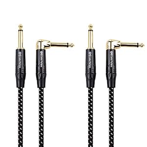 Cable Matters 2-pack 6,35 mm TS rechtstreeks naar haakse gitaarkabel, 6,35 mm instrumentkabel – 1,8 m