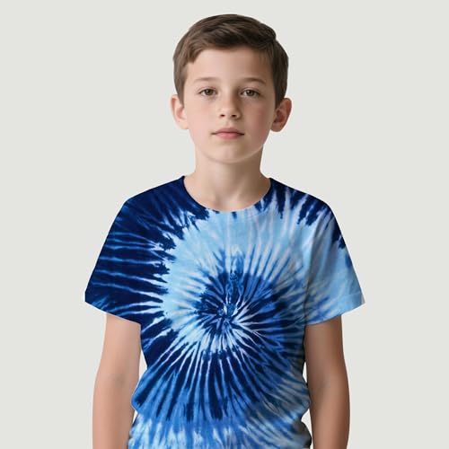 Tie Dye Graphic T-Shirt for Boys Girls – Crewneck Short Sleeve Lightweight Tee, Vibrant Summer Top for Ages 6-163