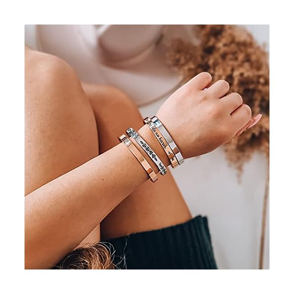 Joycuff-Inspirational-Bracelets-for-Women-Mom-Personalized-Gift-for-Her-Engraved-Mantra-Cuff-Bangle-Crown-Birthday-Jewelry JoycuFF Encouragement Gifts for Women Inspiratioanl Jewelry for Women Birthday Gifts for Teen Girls Friendship Bracelets for Her Graduation Engraved Stainless Steel Cuff Bracelet for Women