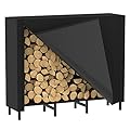CADUKE 4ft Firewood Rack Outdoor with Cover Firewood Log Rack for Fireplace Firewood Storage Rack Heavy Duty Log Holder Indoor Fire Wood Rack Stand, Black