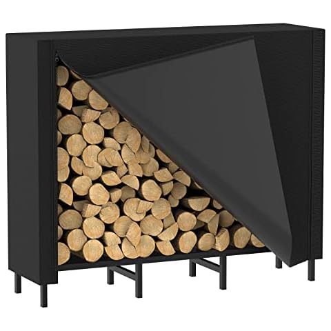 CADUKE 4ft Firewood Rack Outdoor with Cover Firewood Log Rack for Fireplace Firewood Storage Rack Heavy Duty Log Holder Indoor Fire Wood Rack Stand, Black Cover