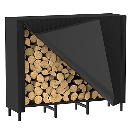 CADUKE 4ft Black Heavy Duty Firewood Rack Outdoor with Cover 47.2L x 10.0W x 31.5H 400 lbs Capacity Weather & Rust Resistant Suitable for Outdoor Use