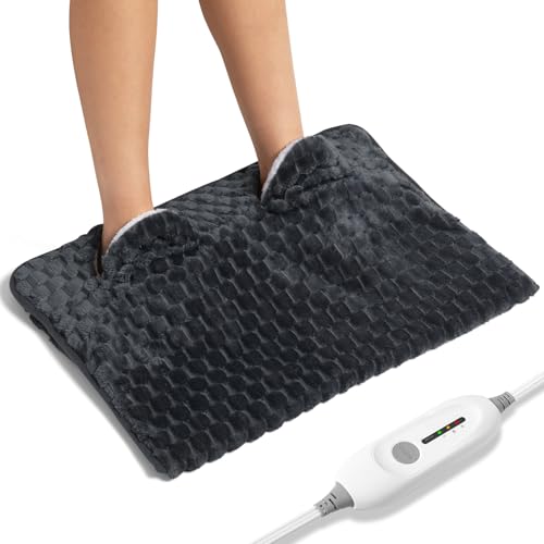 Electric Heated Foot Warmer Soft Flannel Foot Heater with 2h Auto Off & 3 Heat Levels Full Body Use Heating Pad for Feet, Abdomen, Cramps, Pain Relief Pocket Design 16" x 22" Dark Grey