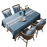  Petites nappes rectangulaires en coton et lin brodées avec pierres bleues 134,6 x 180,3 cm