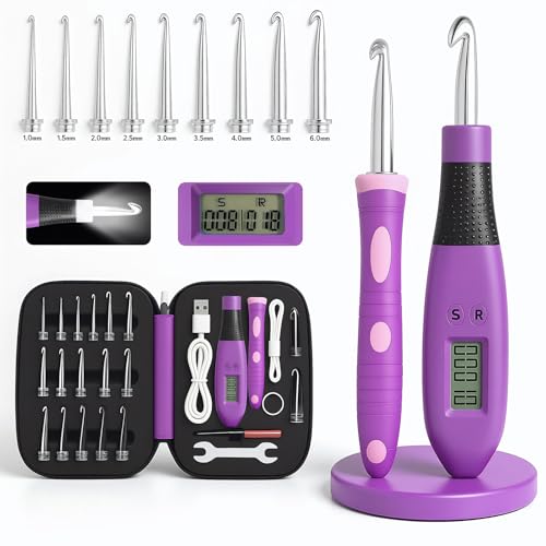 Image of BZVV Light Up Crochet Hook Set Everything Crochet Counter 24 Different Size | Digital stitch counting, lighted ergonomic dual handles, reinforced connection and complete everything crochet tools.