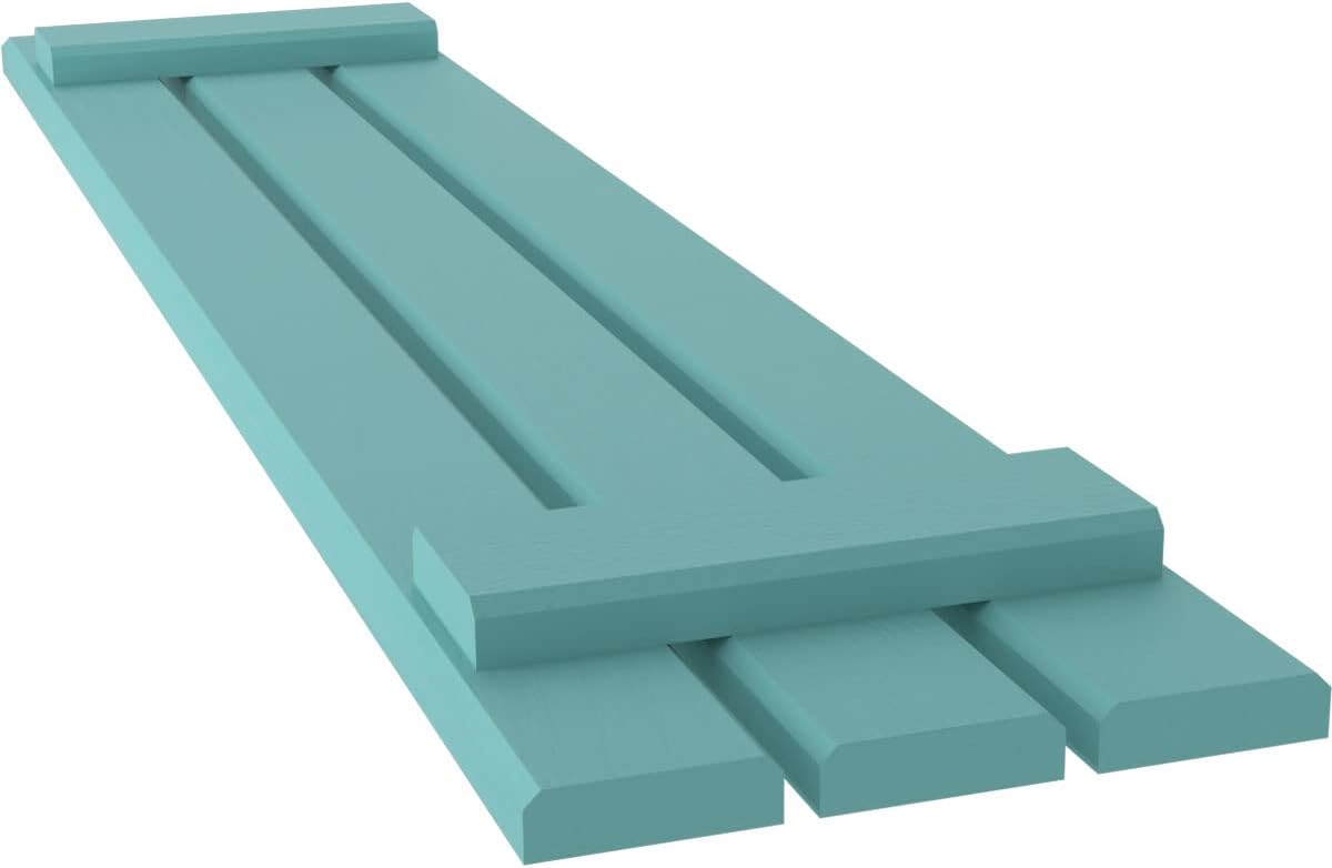 Ekena Millwork ARW101SB311X82PTH Americraft Three 2 Exterior Real Wood Spaced Board-n-Batten Shutters (Per Pair), 11 1/2"W x 82"H, Pure Turquoise
