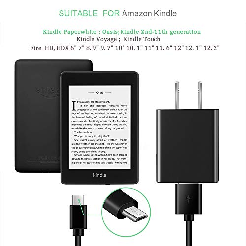 E-Reader Charger, AC Power Supply Charger for Kindle E-Reader Paperwhite Oasis E-Reader Voyage E-Reader Kindle Kids Edition,with 6.6FT Charging Cable