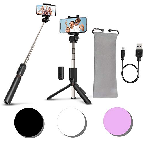 Pokanic Selfie Stick Tripod with Wireless Remote Controller Pouch Extendable Adjustable Stand Mount Light-Weight V-Log Compatible with All Apple iPhone, Samsung Galaxy (Black)