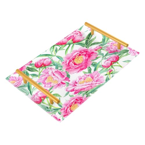 BOESI Graffiti Pink Peony Tray, Tray with Handles, Countertop Organizer, Decorative