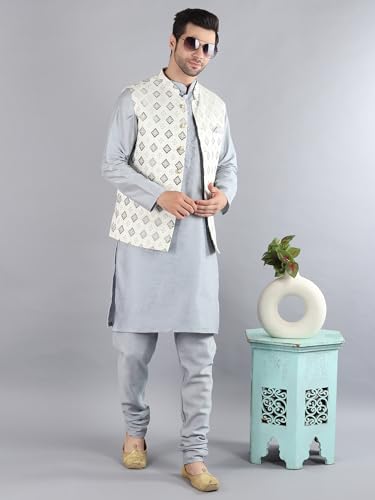 Image of Uri and MacKenzie Men's Silk Blend Kurta Pajama with Designer Ethnic Nehru Jacket /Modi Jacket