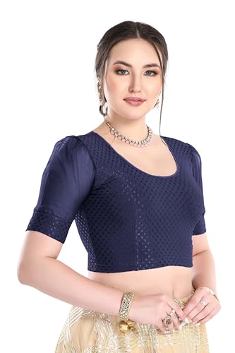 Image of FINESTFIT Stay On Trend Fashion 100% Cotton Readymade Blouses for Women,Round Neckline with Organza Balloon Sleeves.