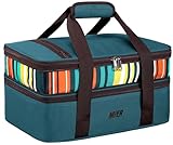 MIER Insulated Double Casserole Carrier Bag for Lasagna Lugger, Potluck Parties, Picnic, Beach, Fits 9 x 13 Inches Baking Dish, Casserole Dish, Expandable by Mid Zipper, Peacock Blue
