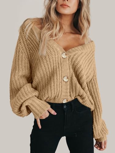 Image of PRETTYGARDEN Women's Chunky Knit Open Front Sweater Long Sleeve Button Loose Short Cardigan Outerwear Coats