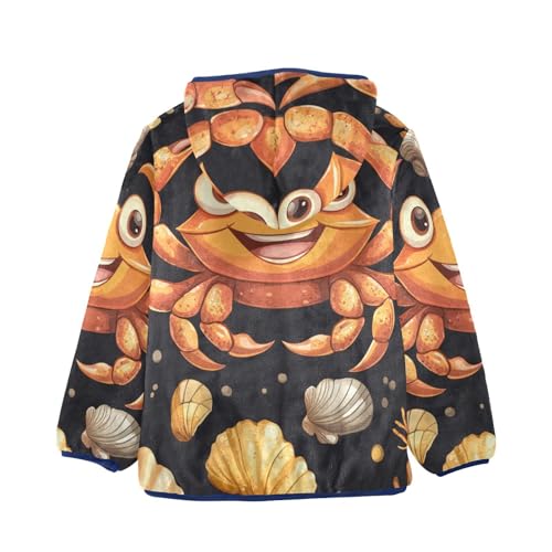 Cute Happy Crab with Sea Shells and Coral Girls Fleece Jacket Girls Fall Jacket Girls Zip Up Hoodie Girls Sherpa Jacket 2-10T2