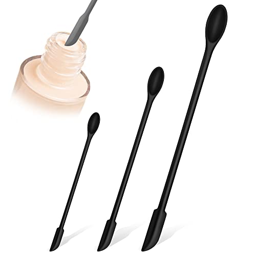 Teigschaber Silikon Klein, Hitzebeständig Mini Silikon Teigspachtel Schmal mit Löffel Set BPA Frei, 3-teiliges Lang Nicht Stick Spülmaschinengeeignet Schwarz Silikon Spatel zum Kochen Backen