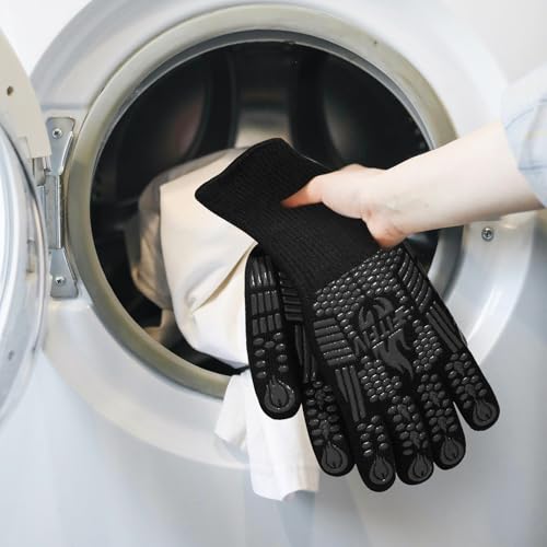 Image of BBQ Gloves, Oven Gloves, 1472F Extreme Heat Resistant Barbecue Gloves, Silicone Non-Slip Oven Mitts, Kitchen for Cooking, Grilling, and Baking