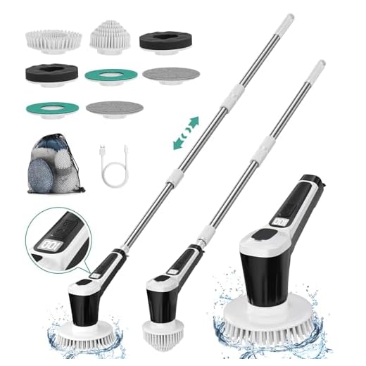 Electric Spin Scrubber, IP68 Professional Waterproof Spin Scrubber, 4500mAh Battery Power Spin Scrubber, 51 inch Cordless Household Cleaning Brush with Automatic Water Spray