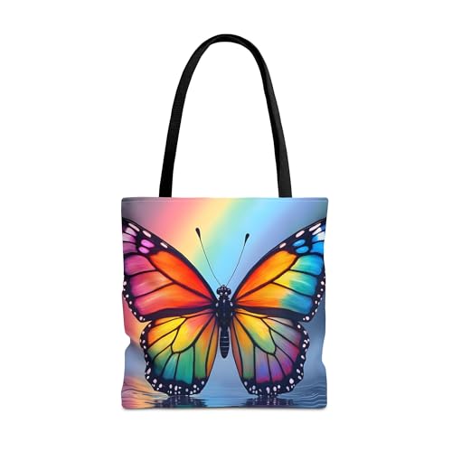 Butterfly Tote Bag- Rainbow Monarch Beach Bag for Girls Pretty Colorful Reusable Shopping Bags Fun Kids Travel Totes