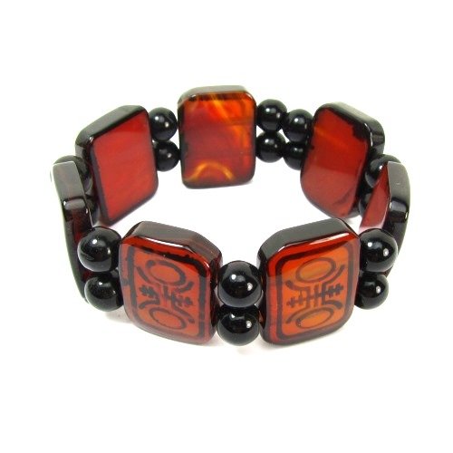 Creative Ventures Jewelry Tibetan Tile Stretch Bracelet with Longevity Symbol dZi Tiles