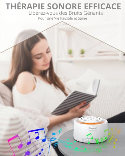 HOMGEN Machine à Bruit Blanc, 30 Sons Apaisants, 30 Niveaux de Volume, Fonction Mémoire, Machine à Bruit Alimentée par Piles, Machine à Bruit pour le Sommeil des Adultes et Bébés (Blanc) – vue 7