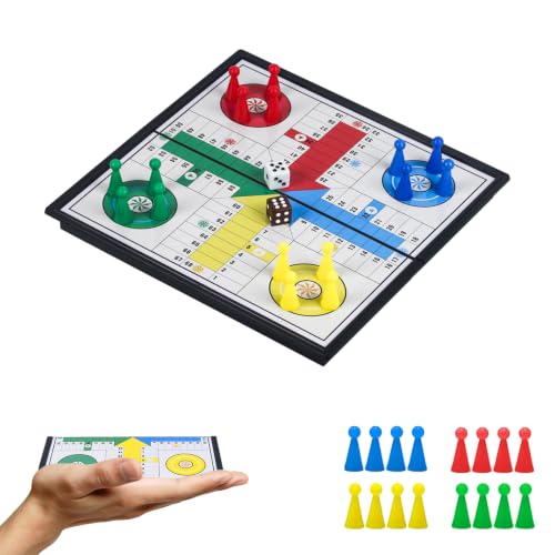 KOKOSUN Ludo Game Board Set - 20 Centimeters Magnetic Folding Portable Travel Board Game Family Fun Game Toys for Kids and Adults