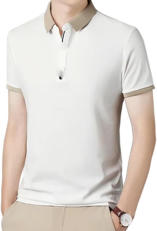 Men’s Polo Short Sleeve Shirts Quick-Dry Stretch Color-Block Collar T-Shirts