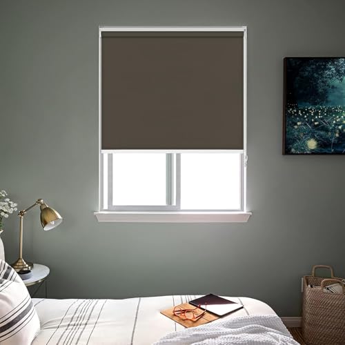 Image of 100% Blackout Roller Blinds for Windows 62 Inch W X 36 Inch L Roll-Up Shades Sun UV Protection for Home & Office, Dark Brown| Heavy Duty in 38 MM Pole