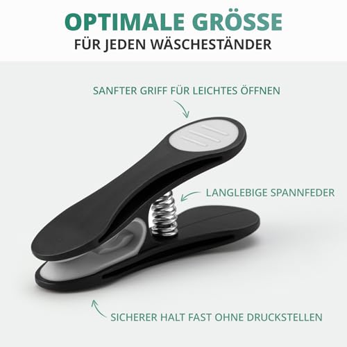 42 Wäscheklammern I stabil & langlebig I Schwarze Klammern mit sicherem Halt I Ideal zum Wäsche aufhängen, für drinnen & draußen I Fast ohne Abdruck