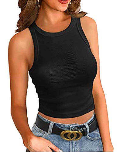 VICHYIE Summer Sleeveless Tank Tops Cami Basic Top for Women Shirt Ribbed Racerback Blouses Black M
