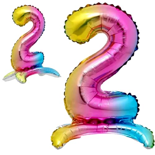 Luftballon 2. Geburtstag Zahl 2 Mehrfarbig Stehende Foil XXL Riesen Folienballon 82cm Geburtstagsdeko Ballon Zahl Deko zum Geburtstag.
