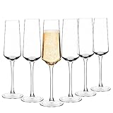 Hand Blown Crystal Champagne Flutes Champagne Glasses Set of 6 Elegant Flutes 100％Lead Free Quality Sparkling Wine Stemware Set Dishwasher Safe Gift for Wedding, Anniversary, Christmas - 8oz Clear