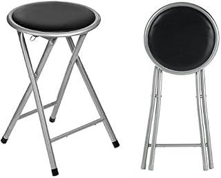 E Bargains UK Small Portable Folding Round Stool Silver Frame Soft Padded Kitchen Seat Chair