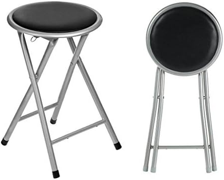 E Bargains UK Small Portable Folding Round Stool Silver Frame Soft Padded Kitchen Seat Chair