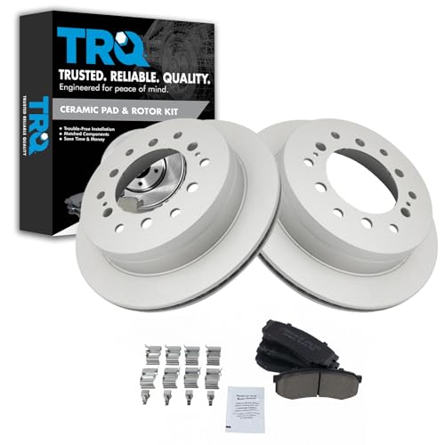 TRQ Rear Brake Pad & Rotor Kit Brake Pads Brake Rotor Ceramic Vented Premium G-Coated Compatible with 2003-2009 Lexus GX470 Toyota 4Runner 2007-2009 FJ Cruiser 2001-2007 Sequoia